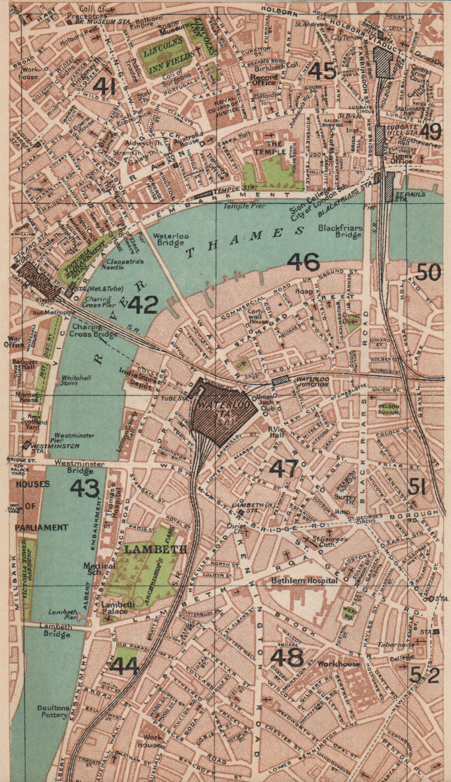 LONDON C. Lambeth Waterloo Covent Garden Southwark Blackfriars Holborn 1927 map